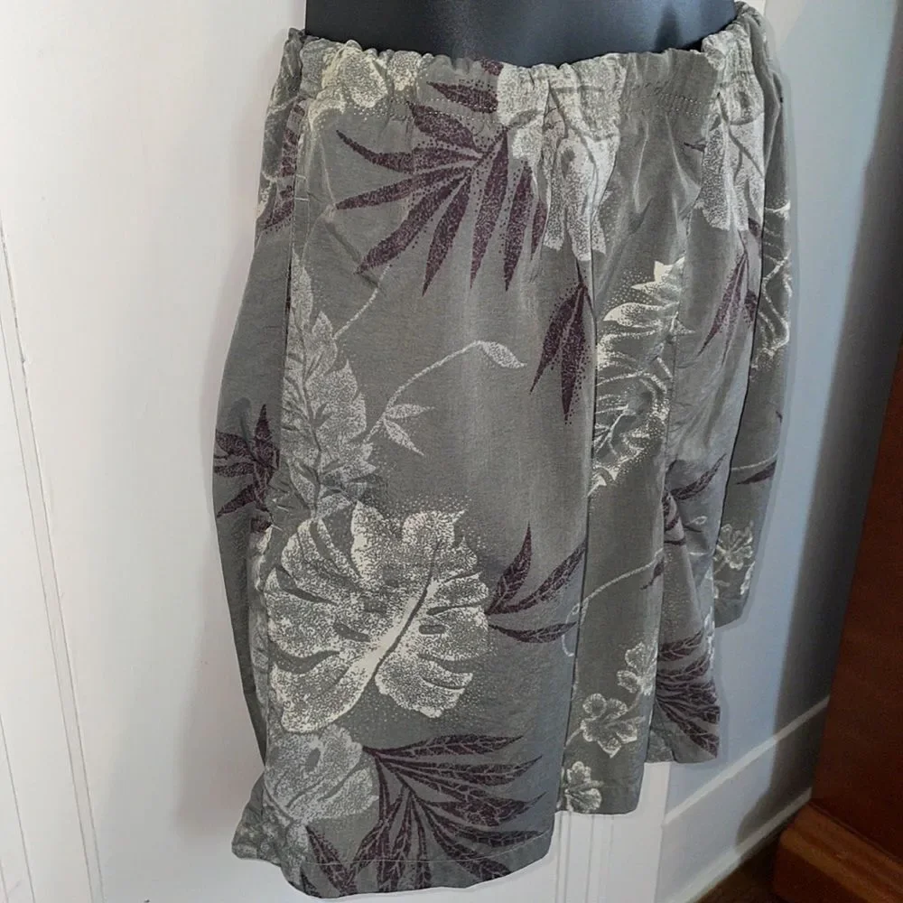 Nautica army green, cream‎ & maroon floral & leaf print nylon swim trunks